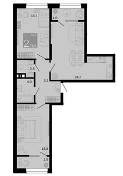 2-к квартира, вторичка, 75м2, 3/12 этаж