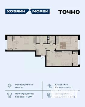 2-к квартира, вторичка, 68м2, 7/8 этаж