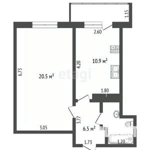 1-к квартира, вторичка, 44м2, 6/9 этаж