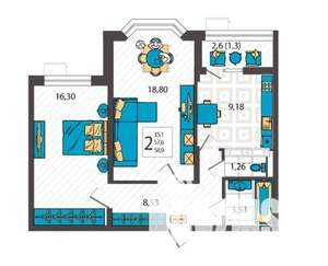 2-к квартира, вторичка, 59м2, 9/9 этаж
