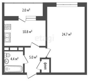 1-к квартира, вторичка, 46м2, 2/6 этаж