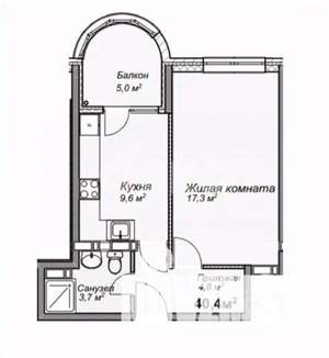 1-к квартира, вторичка, 40м2, 1/16 этаж