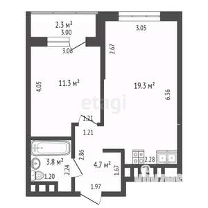 1-к квартира, вторичка, 41м2, 4/4 этаж