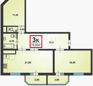 3-к квартира, вторичка, 82м2, 14/15 этаж
