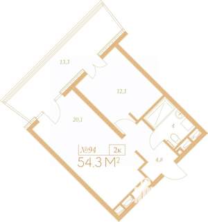 2-к квартира, вторичка, 54м2, 7/9 этаж