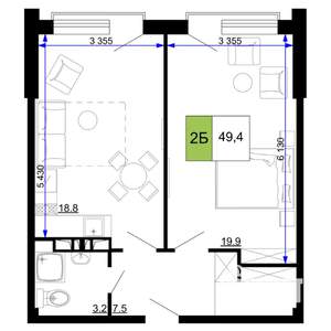 2-к квартира, строящийся дом, 49м2, 4/9 этаж