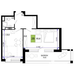 2-к квартира, вторичка, 56м2, 2/9 этаж