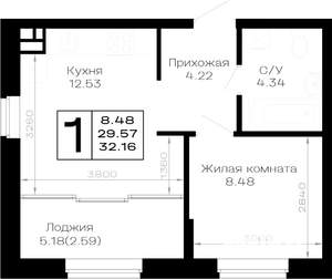 1-к квартира, вторичка, 32м2, 2/4 этаж