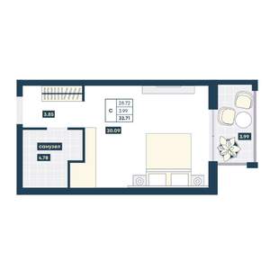 Студия квартира, вторичка, 33м2, 6/9 этаж