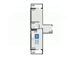 2-к квартира, вторичка, 48м2, 4/16 этаж