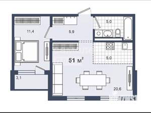 2-к квартира, вторичка, 51м2, 4/4 этаж