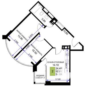 2-к квартира, вторичка, 55м2, 7/12 этаж