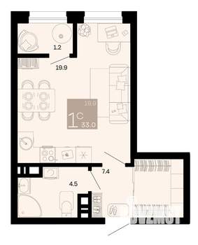 1-к квартира, вторичка, 33м2, 6/8 этаж