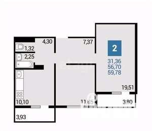 2-к квартира, сданный дом, 60м2, 15/17 этаж