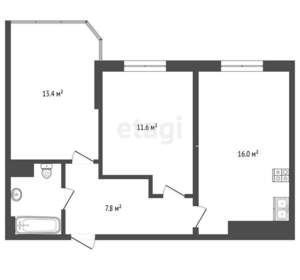 2-к квартира, вторичка, 53м2, 15/15 этаж