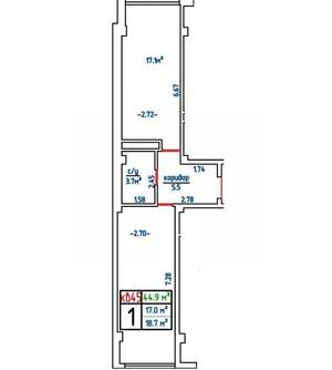 1-к квартира, вторичка, 45м2, 2/3 этаж
