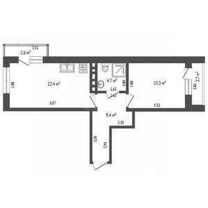 1-к квартира, вторичка, 57м2, 13/13 этаж