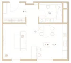 Студия квартира, вторичка, 36м2, 3/7 этаж