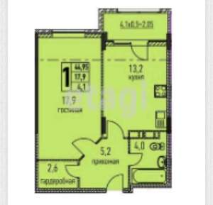 1-к квартира, вторичка, 44м2, 5/6 этаж