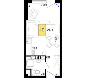 1-к квартира, вторичка, 24м2, 5/9 этаж