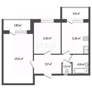 2-к квартира, вторичка, 64м2, 10/16 этаж