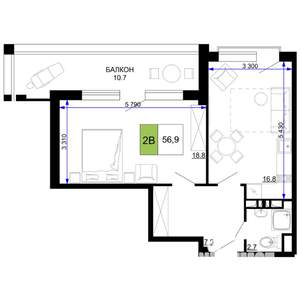 2-к квартира, вторичка, 57м2, 3/9 этаж