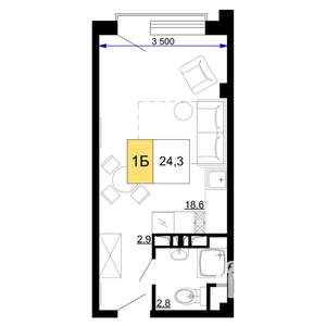 1-к квартира, вторичка, 24м2, 8/9 этаж