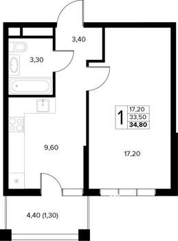 1-к квартира, вторичка, 35м2, 3/8 этаж