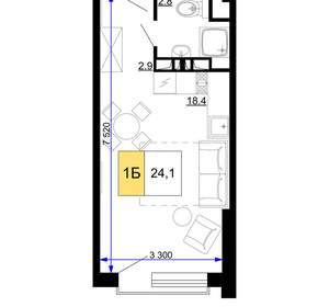 1-к квартира, вторичка, 24м2, 5/9 этаж