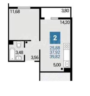 2-к квартира, вторичка, 38м2, 1/16 этаж