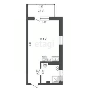 Студия квартира, вторичка, 26м2, 3/3 этаж