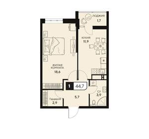 1-к квартира, вторичка, 45м2, 14/15 этаж