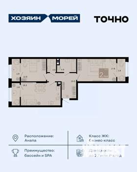 2-к квартира, вторичка, 71м2, 3/8 этаж