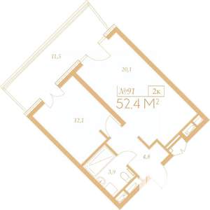 2-к квартира, вторичка, 52м2, 7/9 этаж