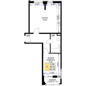 1-к квартира, вторичка, 40м2, 2/12 этаж