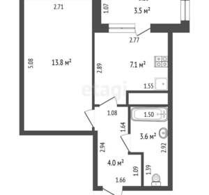 1-к квартира, вторичка, 32м2, 7/12 этаж