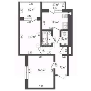 2-к квартира, вторичка, 58м2, 2/9 этаж