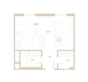 Студия квартира, вторичка, 34м2, 6/7 этаж