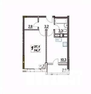 1-к квартира, вторичка, 38м2, 9/9 этаж