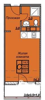 Студия квартира, вторичка, 20м2, 3/14 этаж