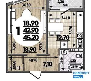 1-к квартира, вторичка, 45м2, 15/18 этаж