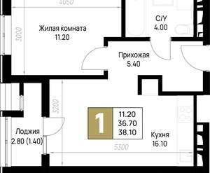 1-к квартира, вторичка, 38м2, 8/12 этаж