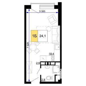 1-к квартира, вторичка, 24м2, 9/9 этаж