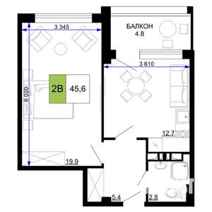 2-к квартира, вторичка, 46м2, 7/9 этаж