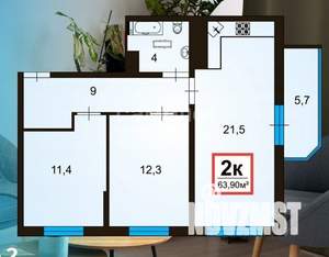 2-к квартира, вторичка, 62м2, 2/16 этаж