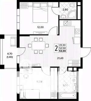 2-к квартира, вторичка, 54м2, 6/8 этаж