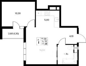 1-к квартира, строящийся дом, 40м2, 4/8 этаж