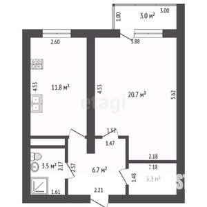 1-к квартира, вторичка, 44м2, 3/3 этаж
