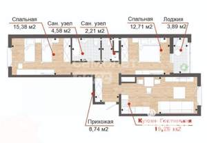 2-к квартира, вторичка, 68м2, 9/18 этаж