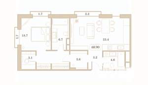 1-к квартира, вторичка, 69м2, 3/7 этаж